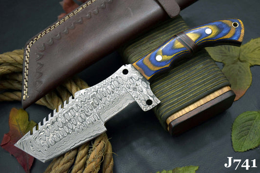 Tracker Knife Custom Damascus Steel Hunting Knife Handmade Full Tang Blade Bushcraft Camping Knife Leather Sheath Personalised Gift For Him