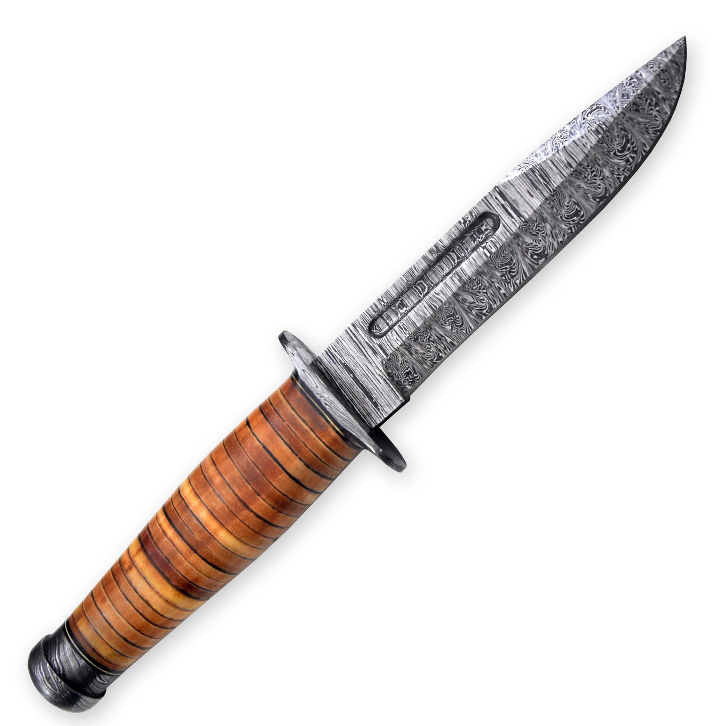 Combat Knife Custom 11.5'' OAL Damascus Steel Hunting Knife Handmade Knives Leather Handle Birthday Gift Anniversary gift for him Camp gift